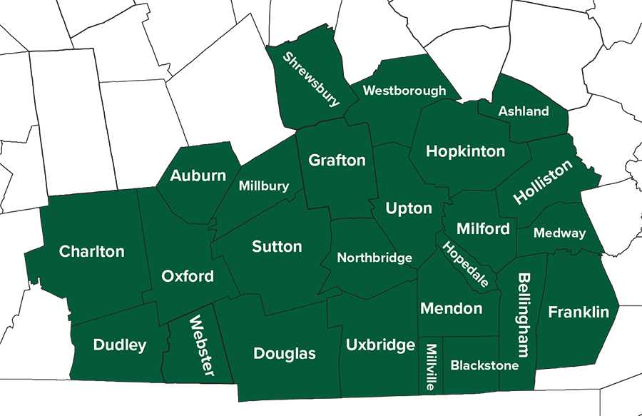 Nydam Oil Blackstone Valley, Massachusetts Service Area Map